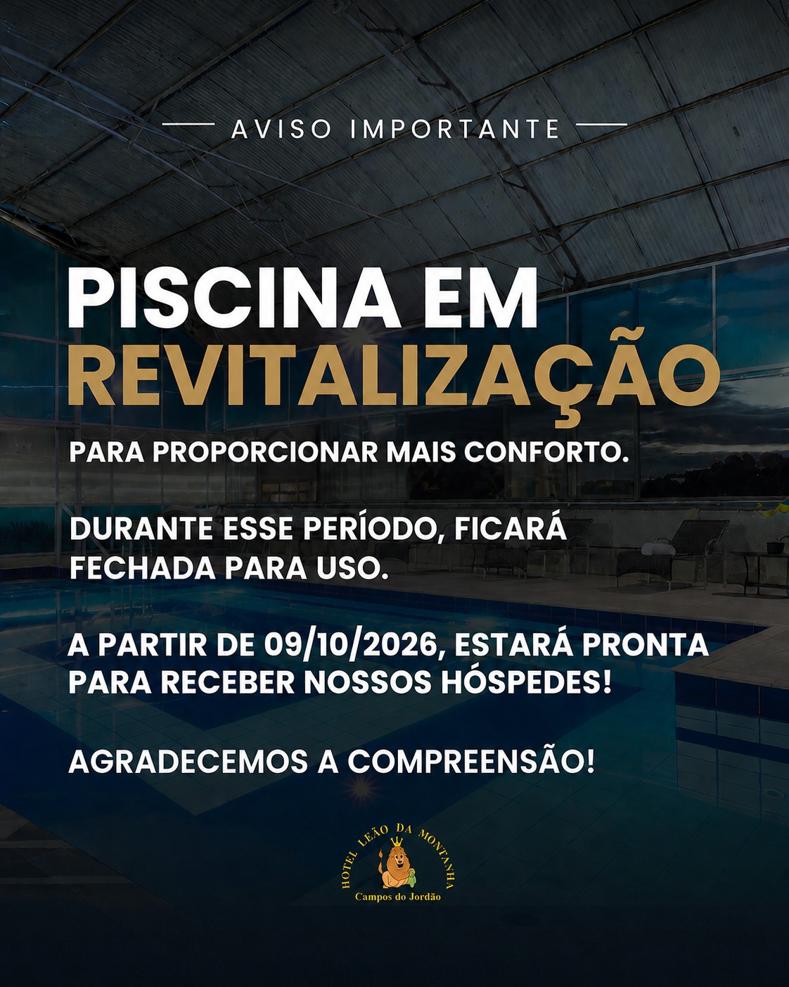 Aviso: piscina em revitalização